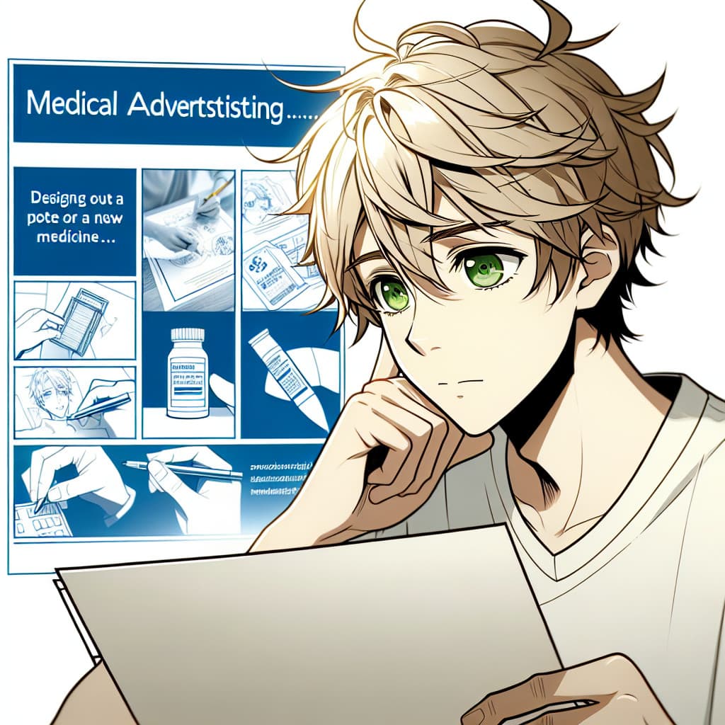 imagine in anime seraph of the end like look showing an anime boy with messy blond hair and green eyes working in arzte werbeagentur
